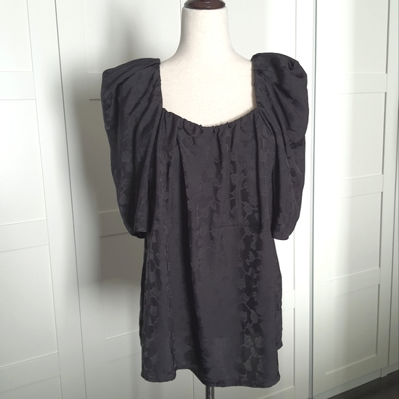 NWT RACHEL COMEY Capa Puff Sleeve Top Square V-neck Womens 10 Black Jacquard - Picture 1 of 10
